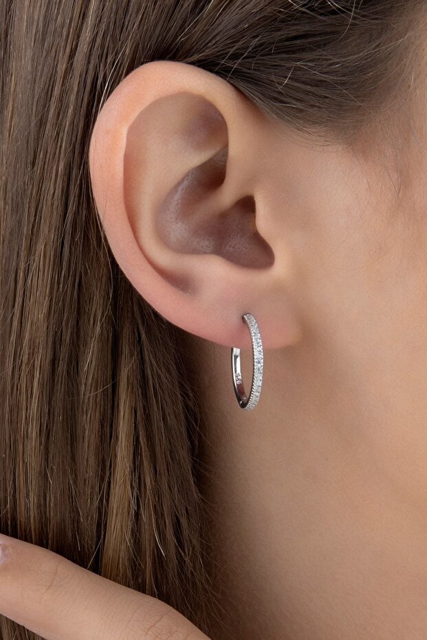 Gümüş 18mm Halka Küpe - 1