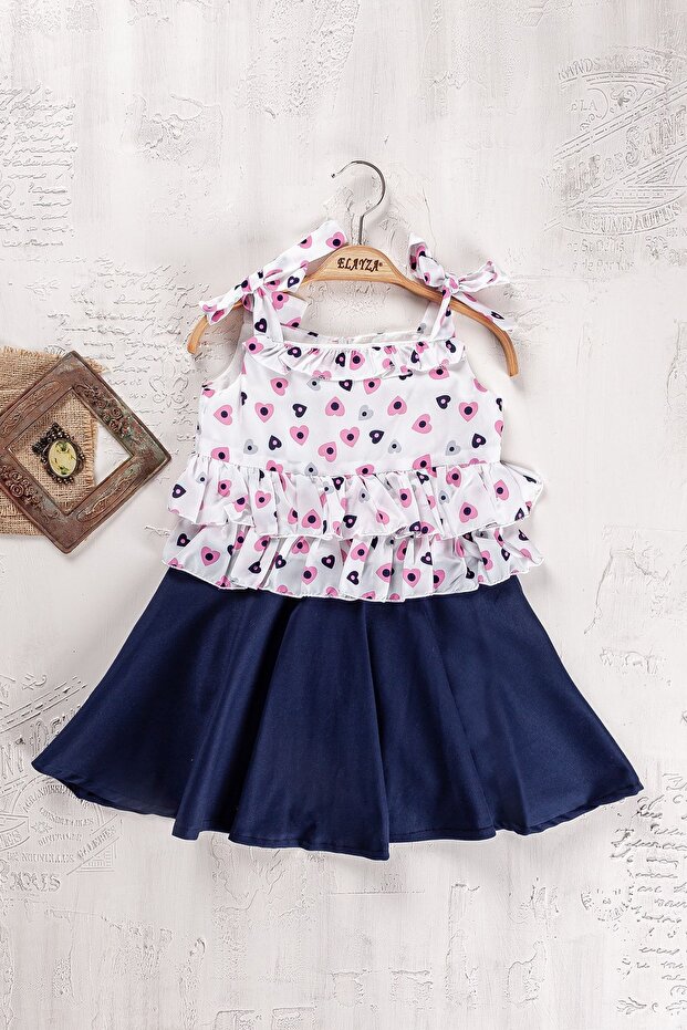 Luxury Heart Patterned Strappy Zero Sleeve Girl's Dress