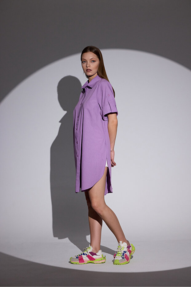 Oversize Kısa Kollu Uzun Basic Gömlek - 3