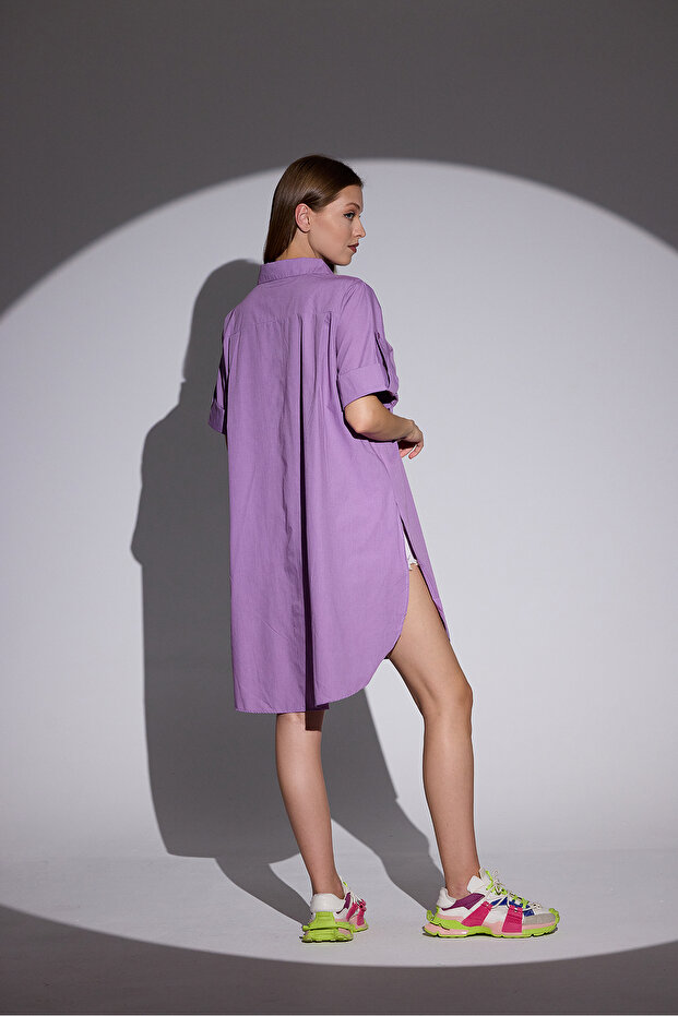 Oversize Kısa Kollu Uzun Basic Gömlek - 8