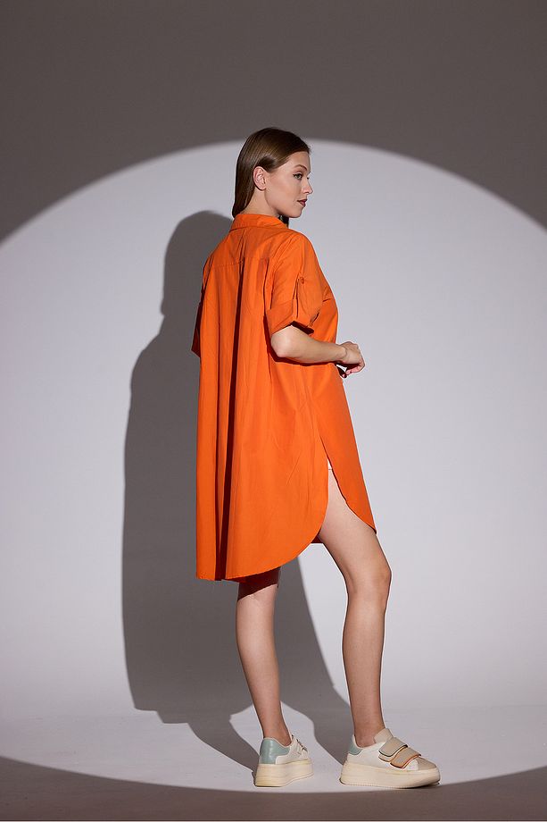 Oversize Kısa Kollu Uzun Basic Gömlek - 8
