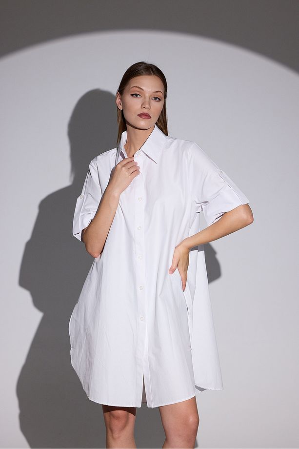 Oversize Kısa Kollu Uzun Basic Gömlek - 4