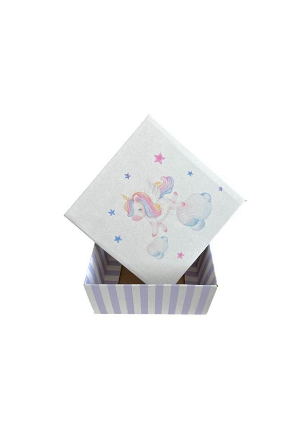 Unicorn Baskılı Lila Hediye Kutusu 1 Adet 17x17x9cm - 3