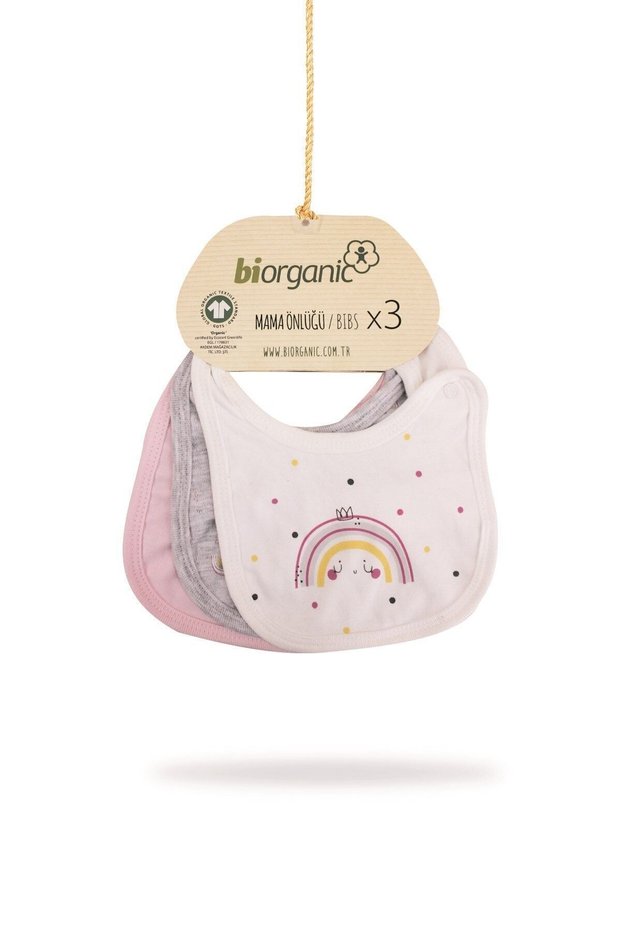 Biorganic Princess Baby Girl 3-Piece Baby Bib Pink Apron