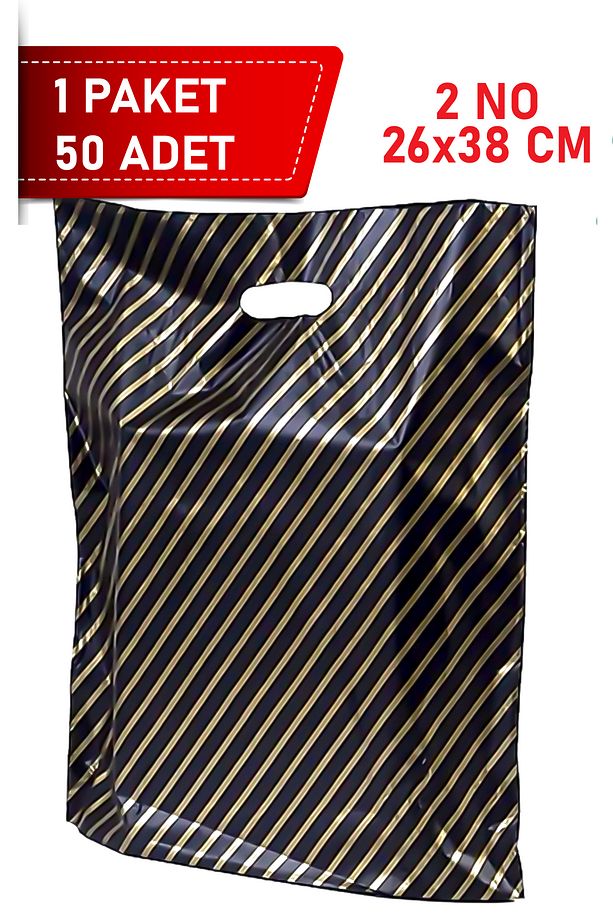 Takviyeli Torba Diagonal Desenli Sağlam Dayanıklı Kulplu Lüks Alışveriş Poşeti 2 No 50 Ad 26x38 - 1