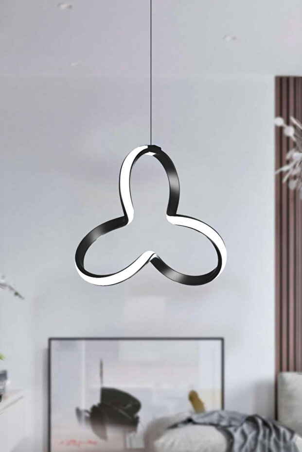 Clover Siyah Tekli Sarkıt Beyaz Ledli Avize - 1