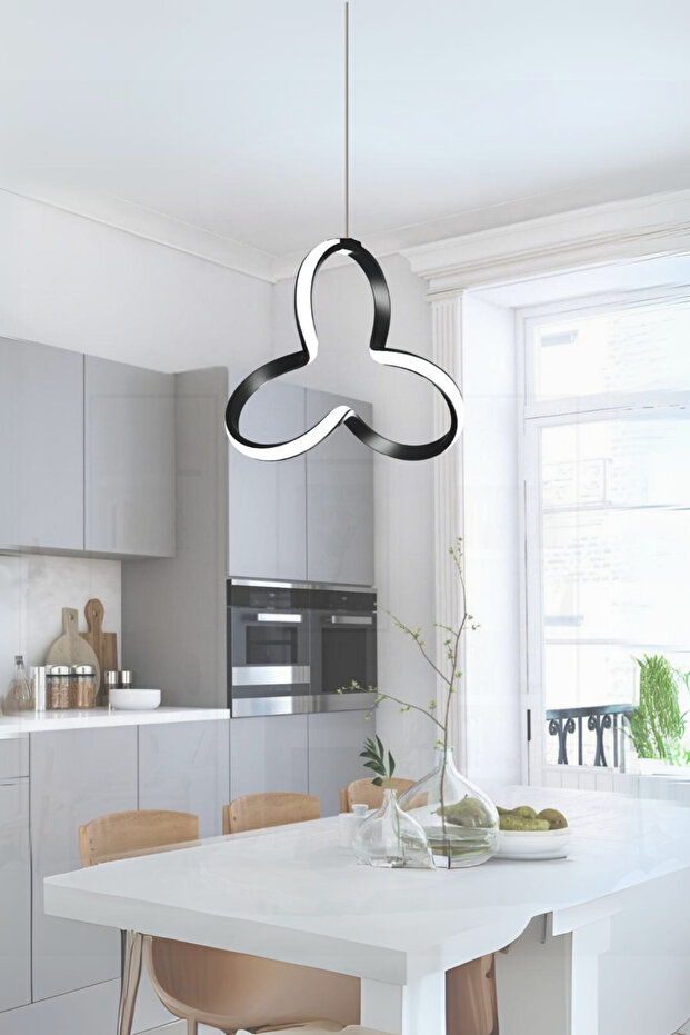 Clover Siyah Tekli Sarkıt Beyaz Ledli Avize - 2