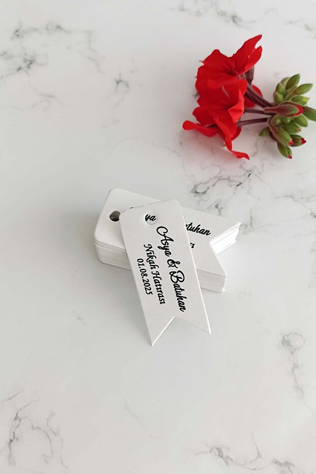 Vice Kişiye Özel Baskılı Etiket / Nişan-Kına- Nikah Etiketi / 100 Adet Flama Etiket (2,4X 5,4 CM)