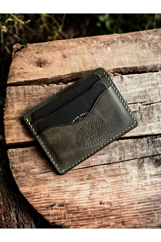 Milano Khaki Green Genuine Leather Minimal Card Holder