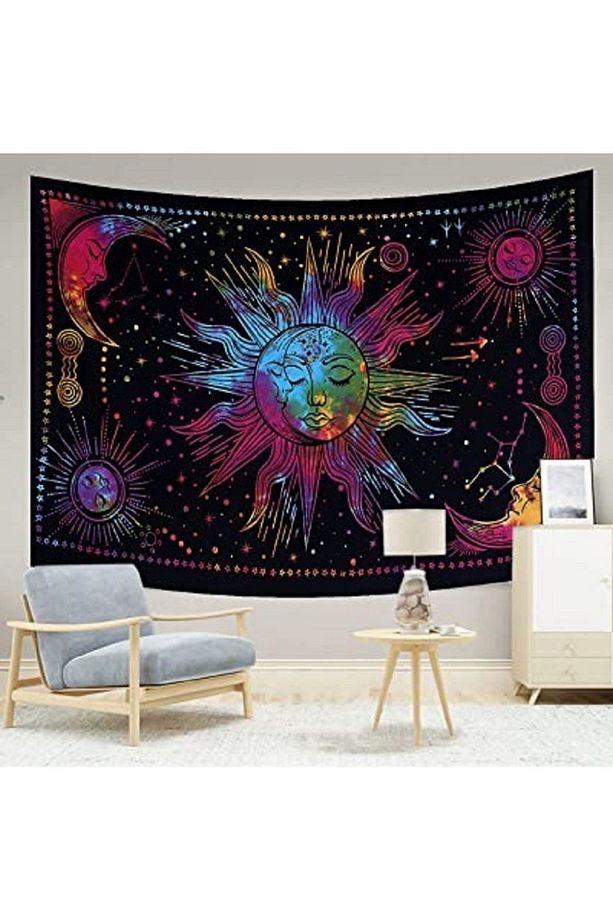 Güneş Ve Ay Renkli Mistik Duvar Örtüsü Duvar Halısı Tapestry - 4