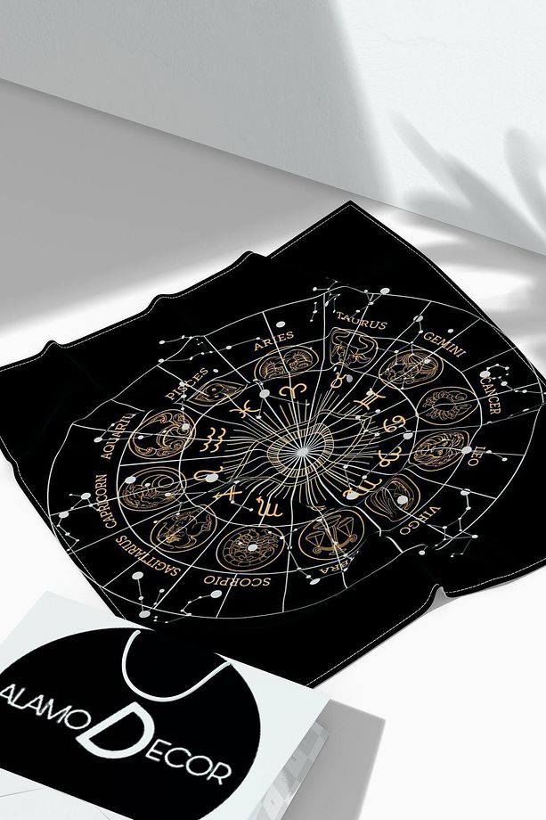 Mistik Astrolojik Desenli Tarot Örtüsü | Sunak Örtüsü | Altar Örtüsü | Ritüel Çalışma Örtüsü - 1