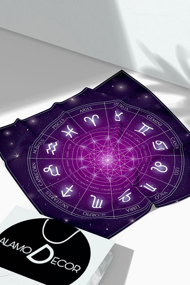 Mistik Astrolojik Desenli Tarot Örtüsü | Sunak Örtüsü | Altar Örtüsü | Ritüel Çalışma Örtüsü - 1