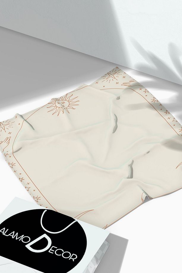 Mistik Astrolojik Desenli Tarot Örtüsü | Sunak Örtüsü | Altar Örtüsü | Ritüel Çalışma Örtüsü - 1