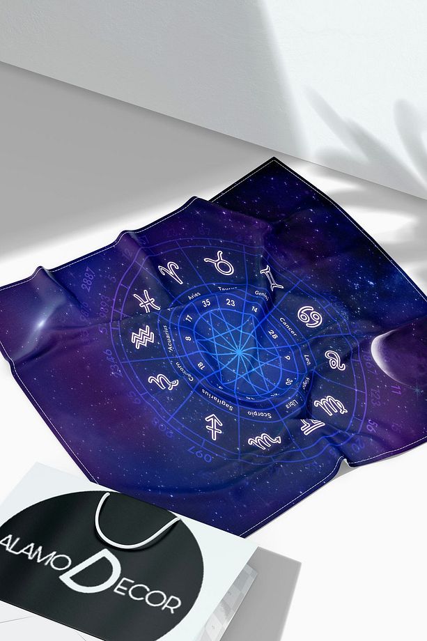 Mistik Astrolojik Desenli Tarot Örtüsü | Sunak Örtüsü | Altar Örtüsü | Ritüel Çalışma Örtüsü - 1