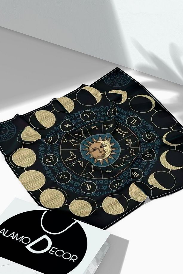 Mistik Astrolojik Desenli Tarot Örtüsü | Sunak Örtüsü | Altar Örtüsü | Ritüel Çalışma Örtüsü - 1