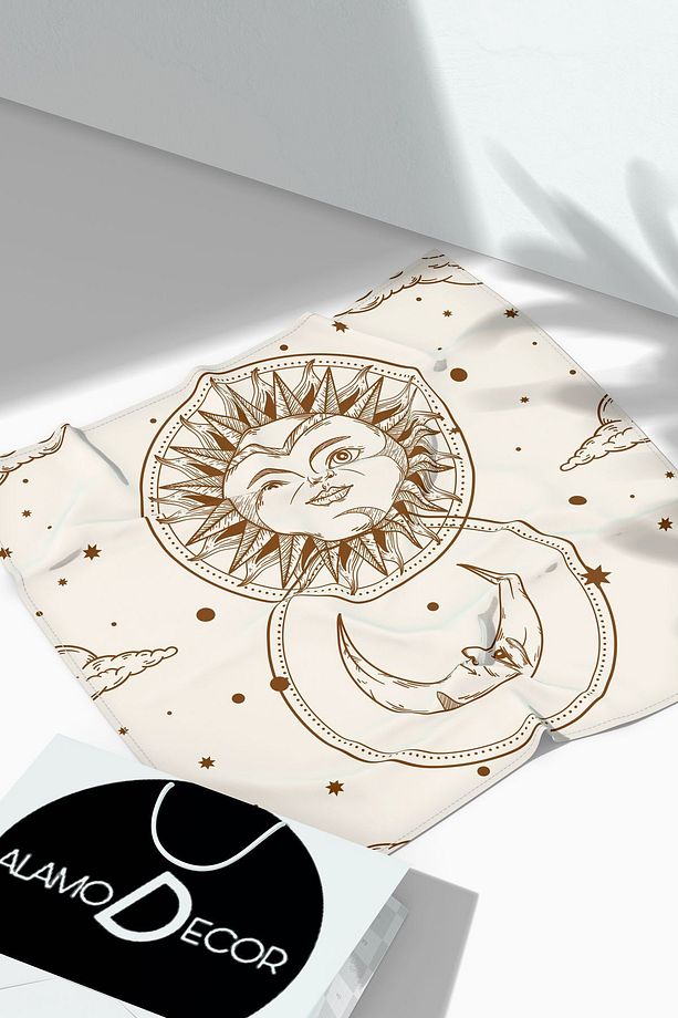 Mistik Astrolojik Desenli Tarot Örtüsü | Sunak Örtüsü | Altar Örtüsü | Ritüel Çalışma Örtüsü - 1