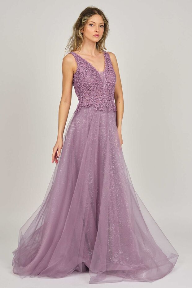 Women's Lace Detailed Long Evening Dress