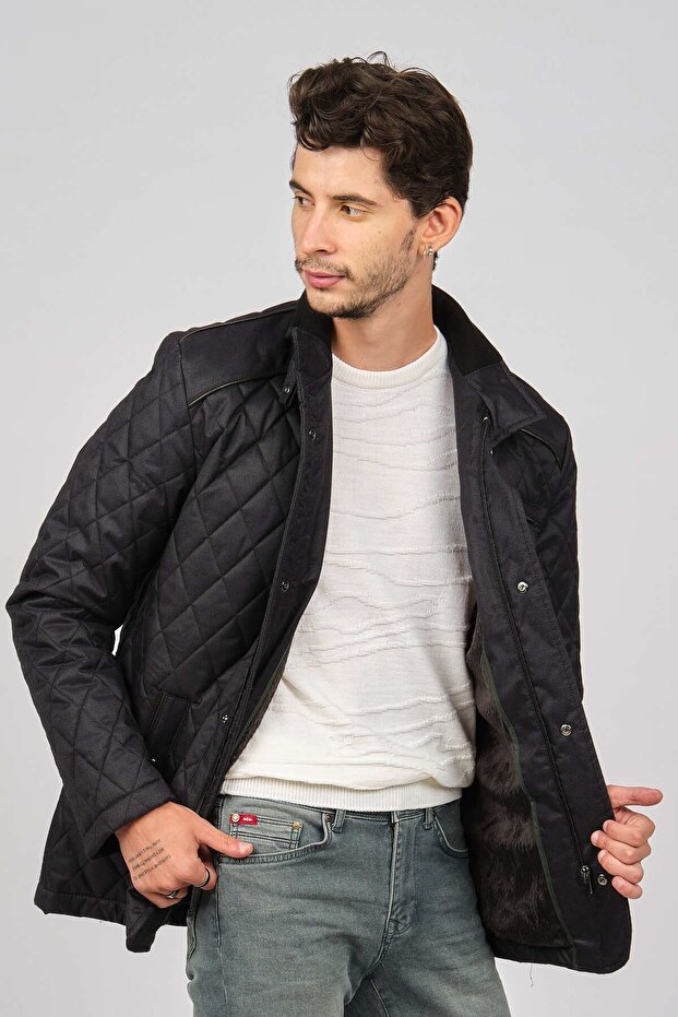 Men's Fur Lined Quilted Coat 4926000 Black