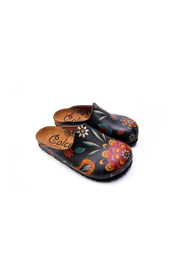 Dark Green Floral Printed Slippers