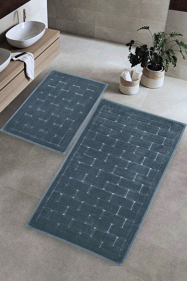 Natural Cotton 2-Piece Bath Mat Set Bath Rug Anthracite