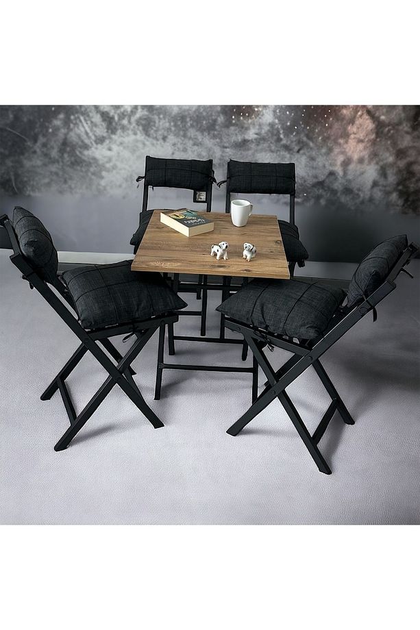 Minderli Balkon Bahçe Mutfak Bistro Set Katlanır 4+1 Masa-sandalye - 4