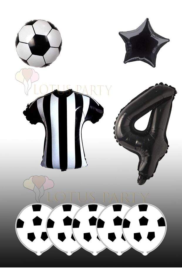 Black and White Football Themed Birthday Black and White Jersey Foil Ball Ball Foil Balloon Age 4 Foil Balloon