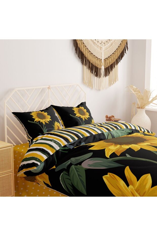 Sunflower Patterned 3D Digital Printed Double Duvet Cover Set