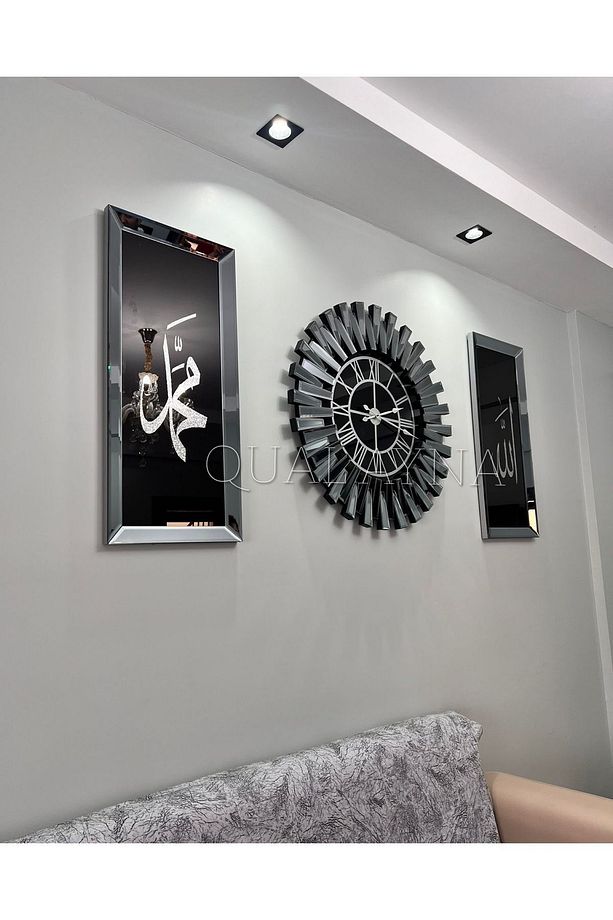 3’lü Füme 65 cm Piyano Saat ve 30*70 cm Allah ve Muhammed Tablo Seti - 5