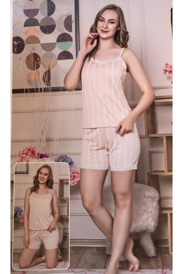 Kadın İp Askılı Şortlu Pijama Takım - 2