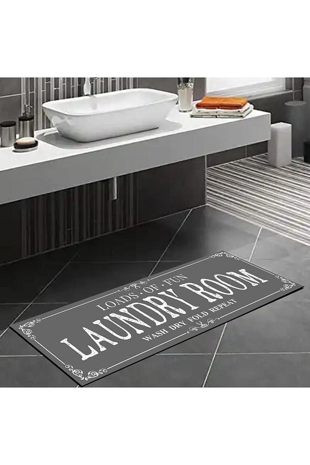 Else Gri Çamaşır Kurutma Makinesi Duş Önü Kaymaz Yıkanabilir Banyo Paspası Halısı 60x140cm - 6