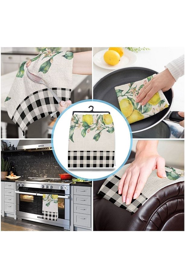Dama Limonlu Desenli Mikrofiber Mutfak Havlusu Kurulama Bezi Su Emici El Yüz Havlusu - 3