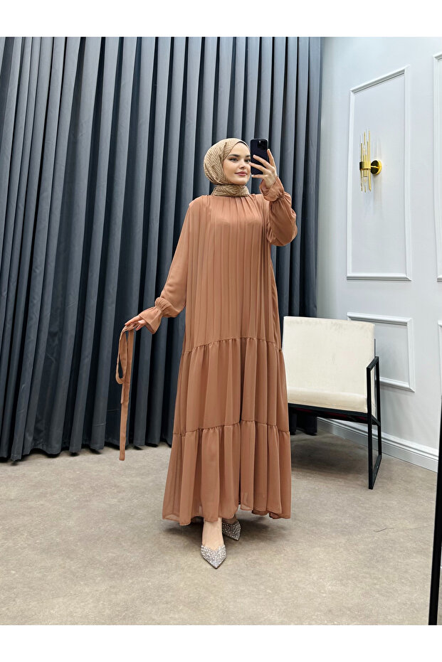 ŞİFON PİLİSELİ ELBİSE - 3