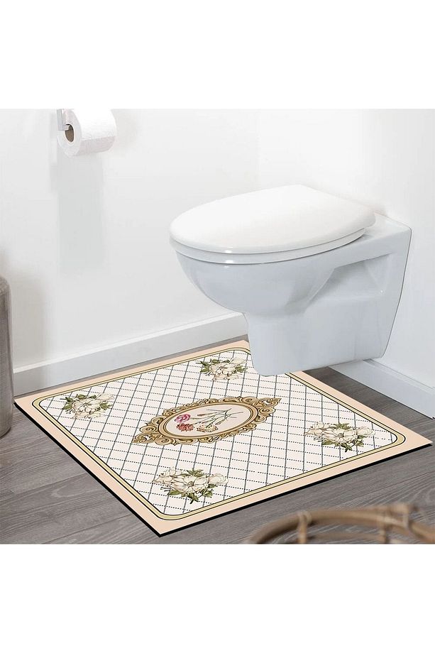 Desenli Duş Önü Kare Banyo Halısı Paspas Klozet Altı Tek Parça 60x60cm - 2