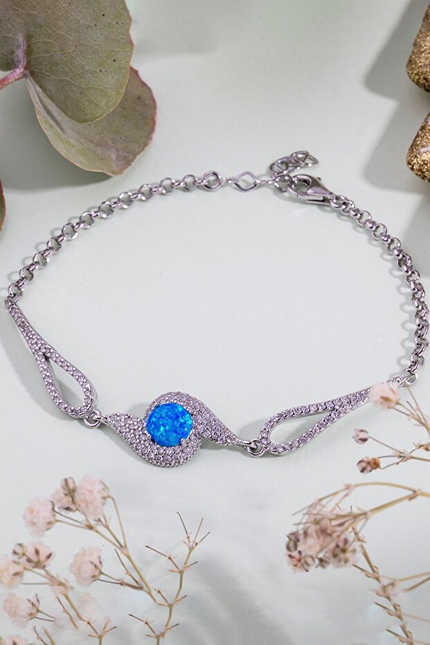 Oval Opal Taşlı Doc Gümüş Bileklik