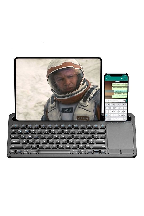 Kablosuz Bluetooth Bağlantılı Taşınabilir Şarjlı Tablet iPad Dokunmatik Touchpad Tablet Klavye - 3