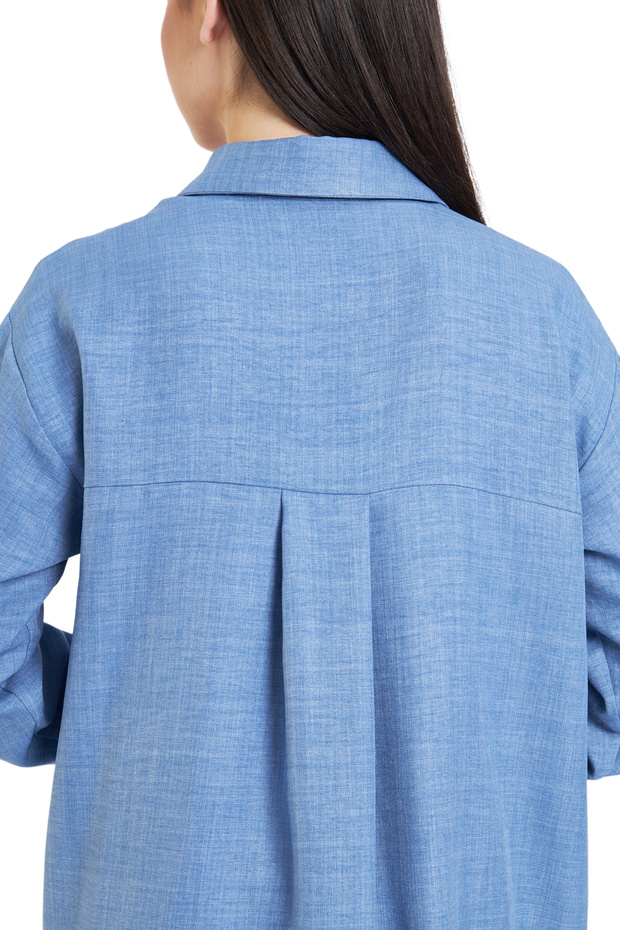 Keten Dokulu Uzun Basic Gömlek - 5