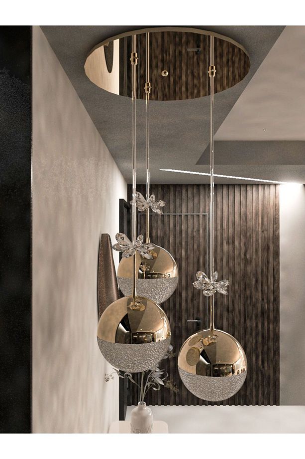 Enerji Tasarruflu-Yaprak Desenli-Modern ve Lüks Gold- 3 Işıklı-3lü Tepsi Led Avize - 3
