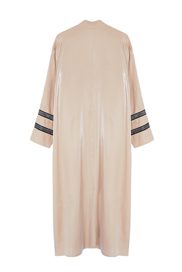 Bej Nakışlı Parlak Uzun Dokuma Kap & Ferace & Abaya TCTSS24KF00004 - 7