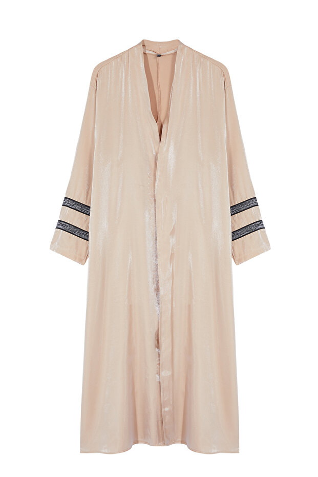 Bej Nakışlı Parlak Uzun Dokuma Kap & Ferace & Abaya TCTSS24KF00004 - 6