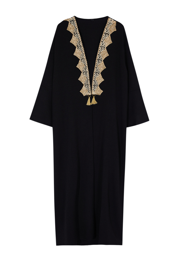 Siyah Gold Nakış Detaylı Dokuma Kap & Ferace & Abaya & Kimono TCTSS24KF00055 - 7