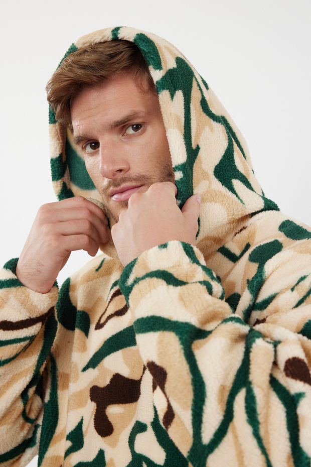 Çok Renkli Unısex Oversize/Geniş Kesim Desenli Polar/Peluş Kapüşonlu Sweatshirt TMNAW25SW00147 - 3
