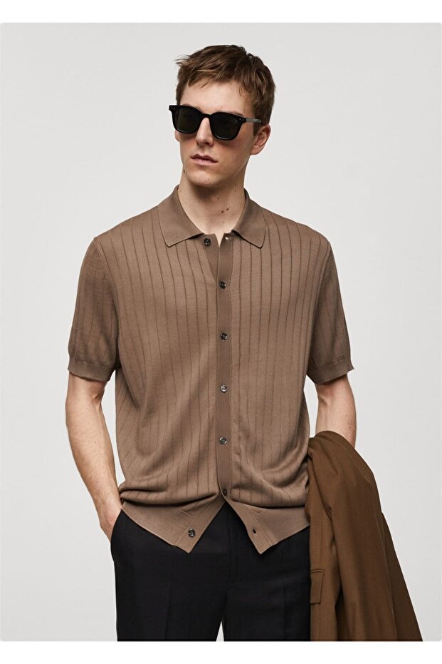 Düğmeli triko polo gömlek - 1