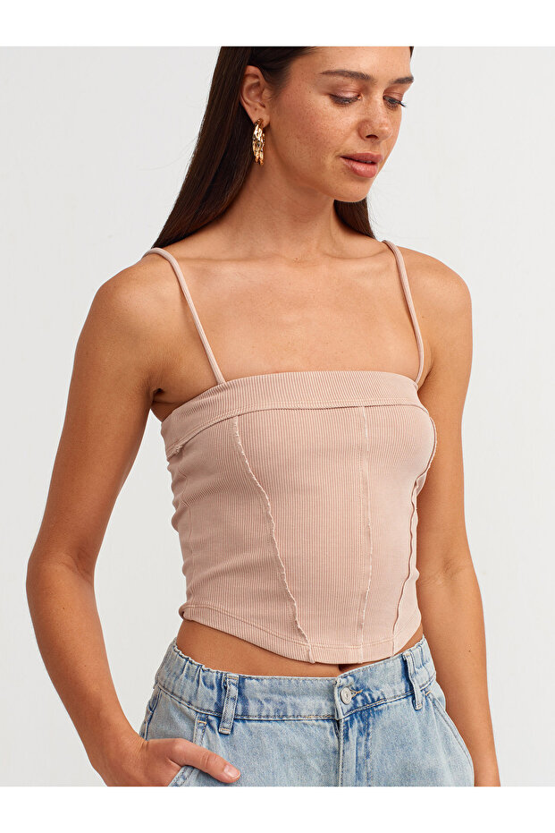 20794 Askılı Crop Top-Bej - 1