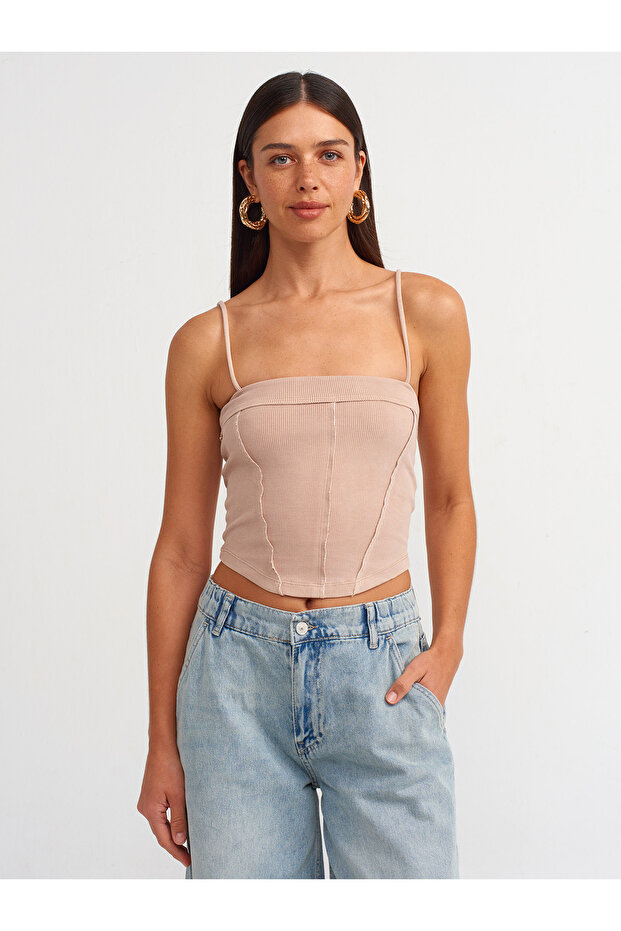 20794 Askılı Crop Top-Bej - 4