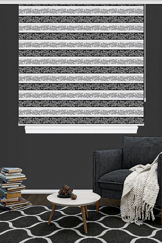 Jakarlı Zebra Perde Siyah Gümüş Simli 4050 V04 Eko Seri - 3