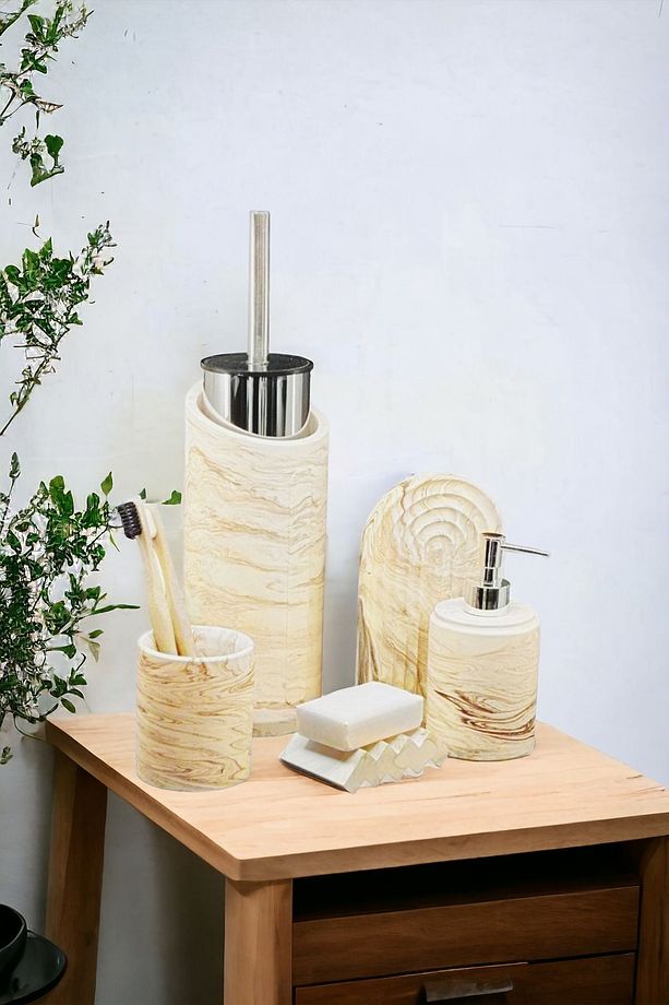Marble Serisi Bej Beton Banyo Seti Ve Wc Tuvalet Fırçalığı - 2