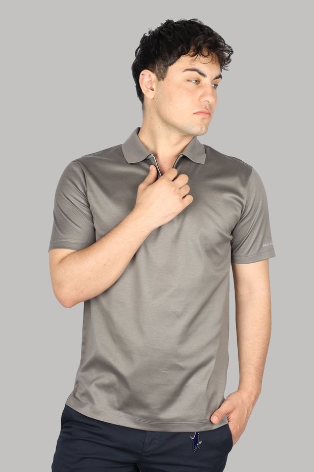 Men's Cotton Polo Collar Button Closure Short Sleeve Gray Polo Collar T-Shirt 24411321-t02