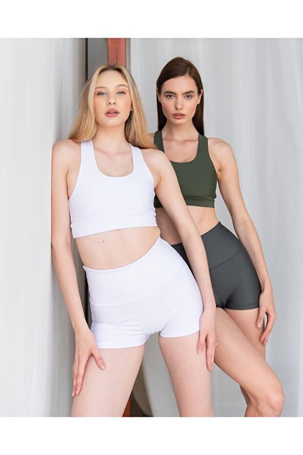 Beyaz Mini Şort Tayt - 9