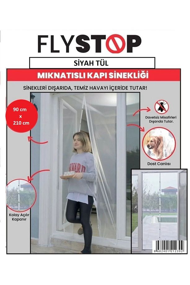 Mıknatıslı Kapı Sinekliği 90x210 Cm Raptiyeli SİYAH TÜL - 2