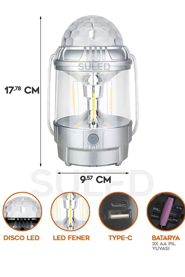 Kamp & Disco 3 Modlu Parti Işığı 20W USB Şarjlı TYPE-C Çıkışlı El Feneri Çok Fonksiyonlu Led Lamba - 2